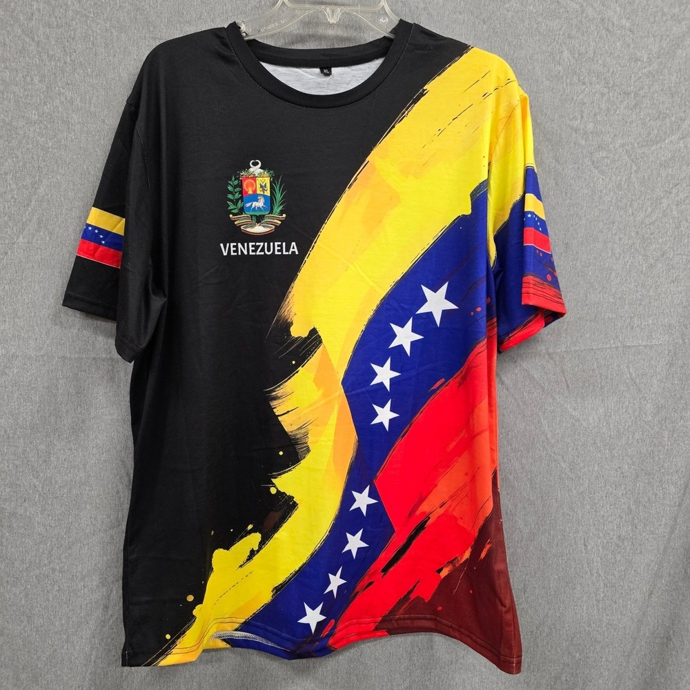 Venezuela Flag Coat of Arms T-Shirt Mens XL Black Graphic Soccer Jersey Style